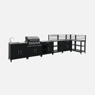 Cuisine d'extérieur modulable 7 éléments inox avec grill gaz et housse protection