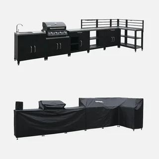 Cuisine d'extérieur modulable 7 éléments inox avec grill gaz et housse protection