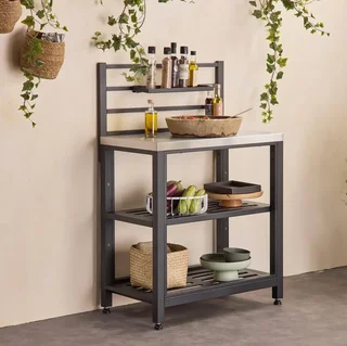 Black steel outdoor kitchen 2 shelves 80 cm Grimaud