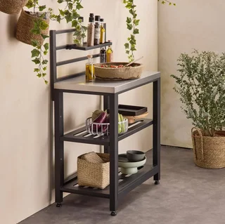 Black steel outdoor kitchen 2 shelves 80 cm Grimaud