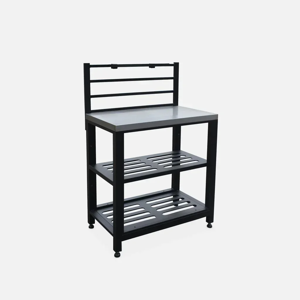 Black steel outdoor kitchen 2 shelves 80 cm Grimaud