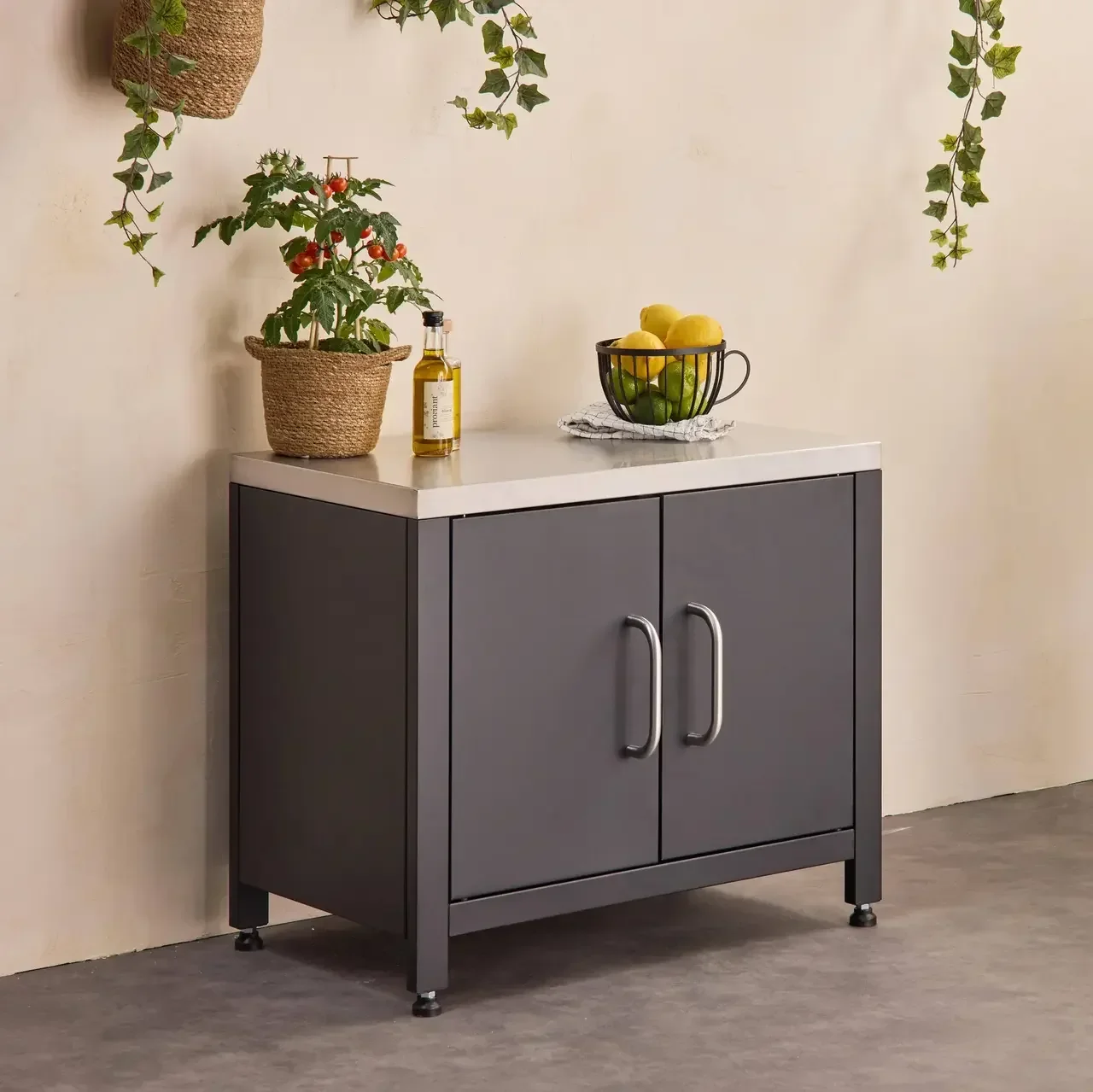 Meuble cuisine extérieure Grimaud noir acier 80 cm terrasse jardin