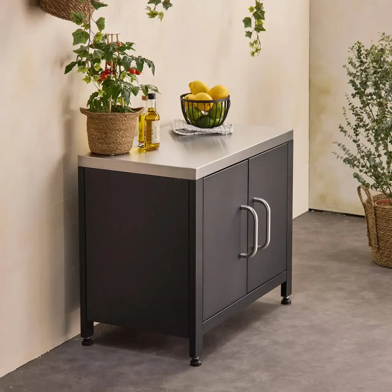 Meuble cuisine extérieure Grimaud noir acier 80 cm terrasse jardin