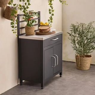 Module cuisine extérieur acier 80cm 1 tiroir 2 portes grille suspension noir inox