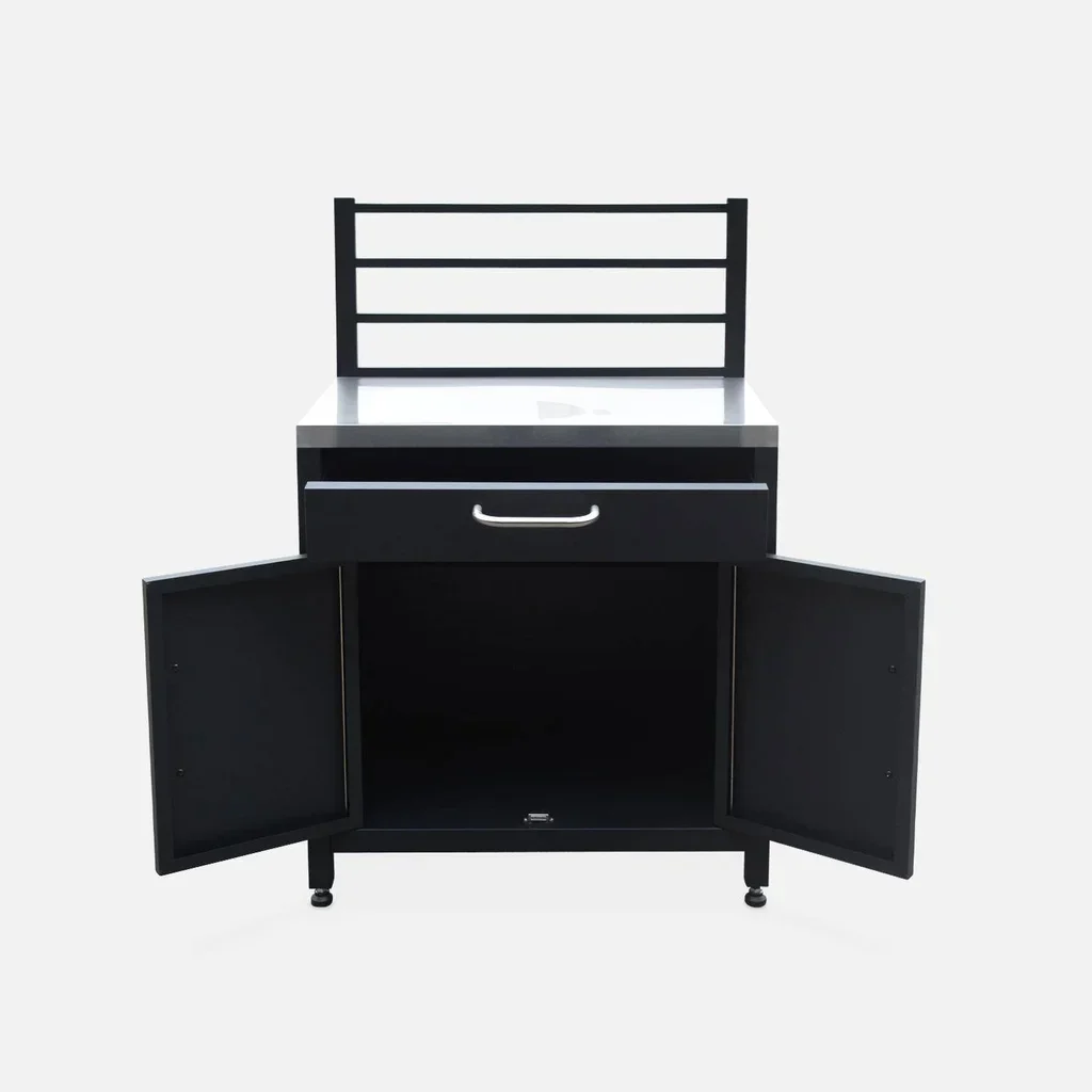 Module cuisine extérieur acier 80cm 1 tiroir 2 portes grille suspension noir inox