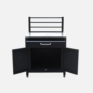 Module cuisine extérieur acier 80cm 1 tiroir 2 portes grille suspension noir inox