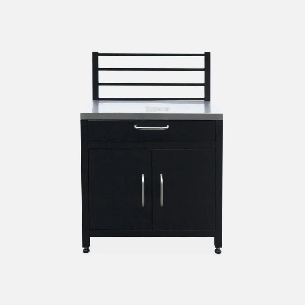 Module cuisine extérieur acier 80cm 1 tiroir 2 portes grille suspension noir inox