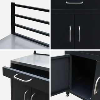 Module cuisine extérieur acier 80cm 1 tiroir 2 portes grille suspension noir inox