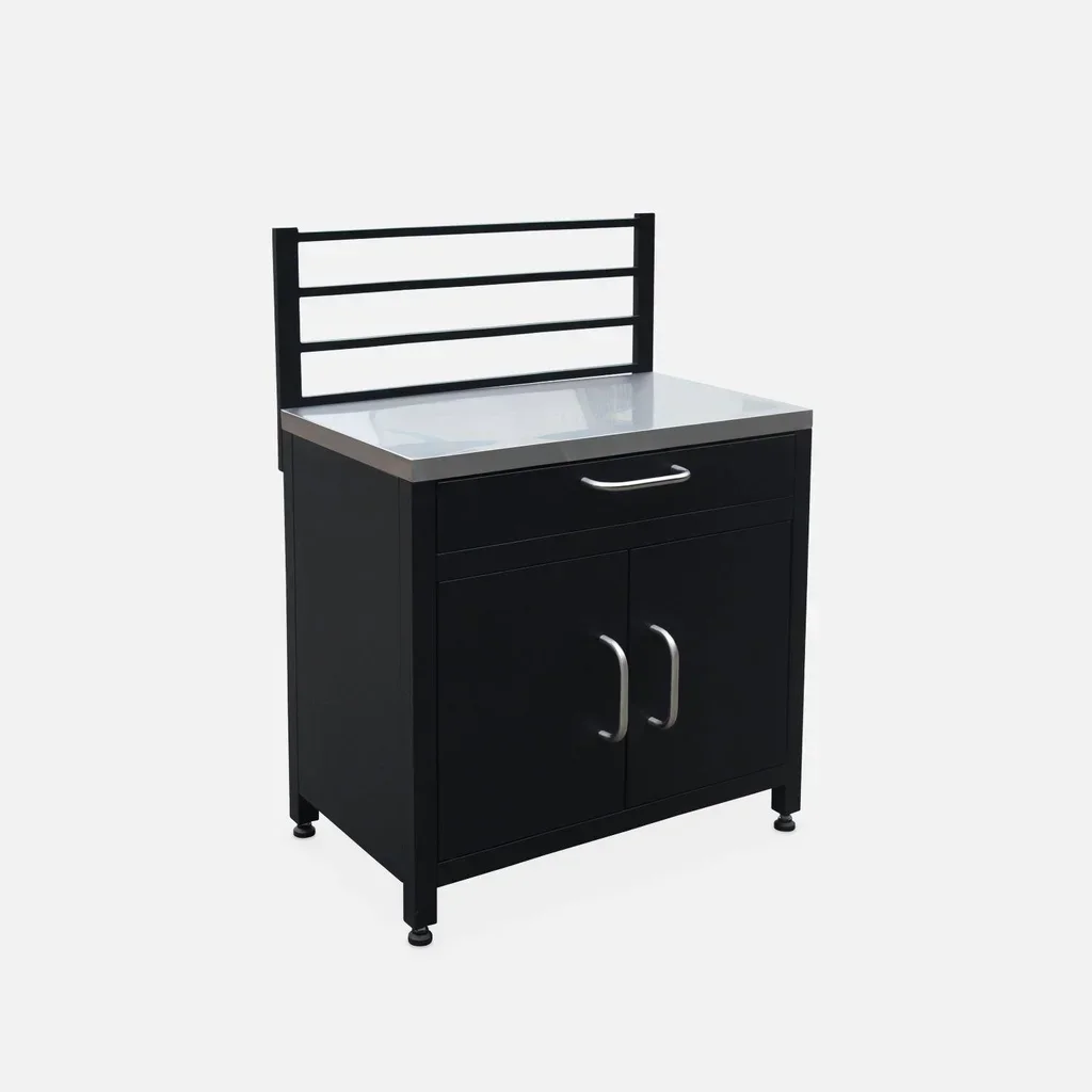 Module cuisine extérieur acier 80cm 1 tiroir 2 portes grille suspension noir inox