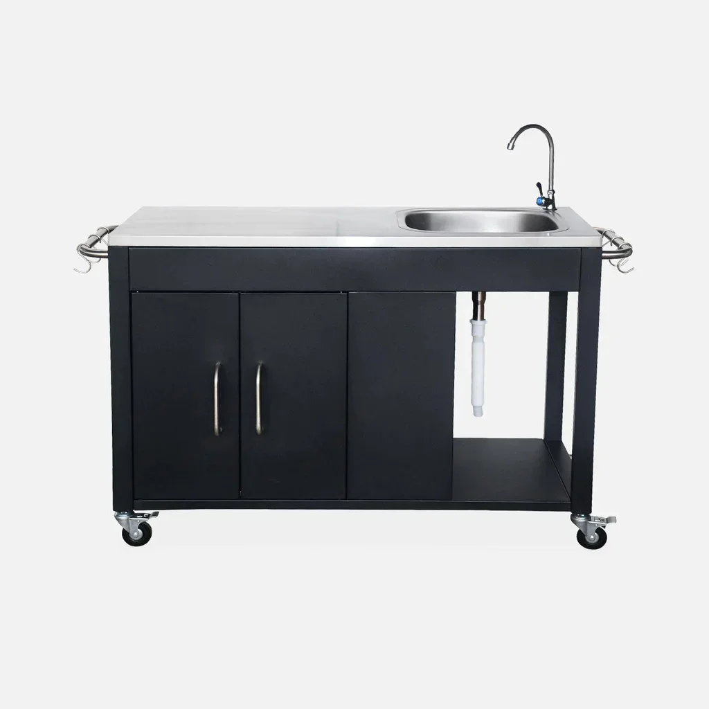 Outdoor kitchen steel with sink and storage 139 cm