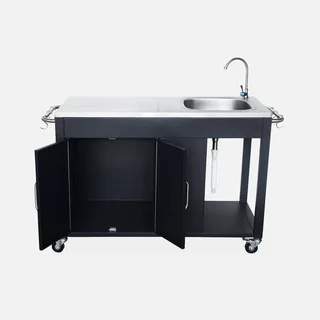Outdoor kitchen steel with sink and storage 139 cm