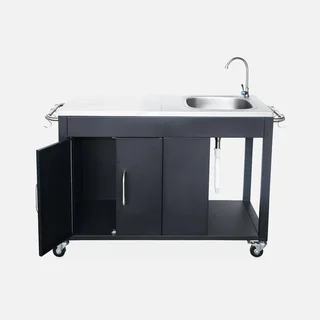 Outdoor kitchen steel with sink and storage 139 cm