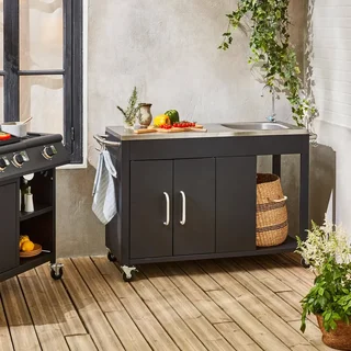 Outdoor kitchen steel with sink and storage 139 cm