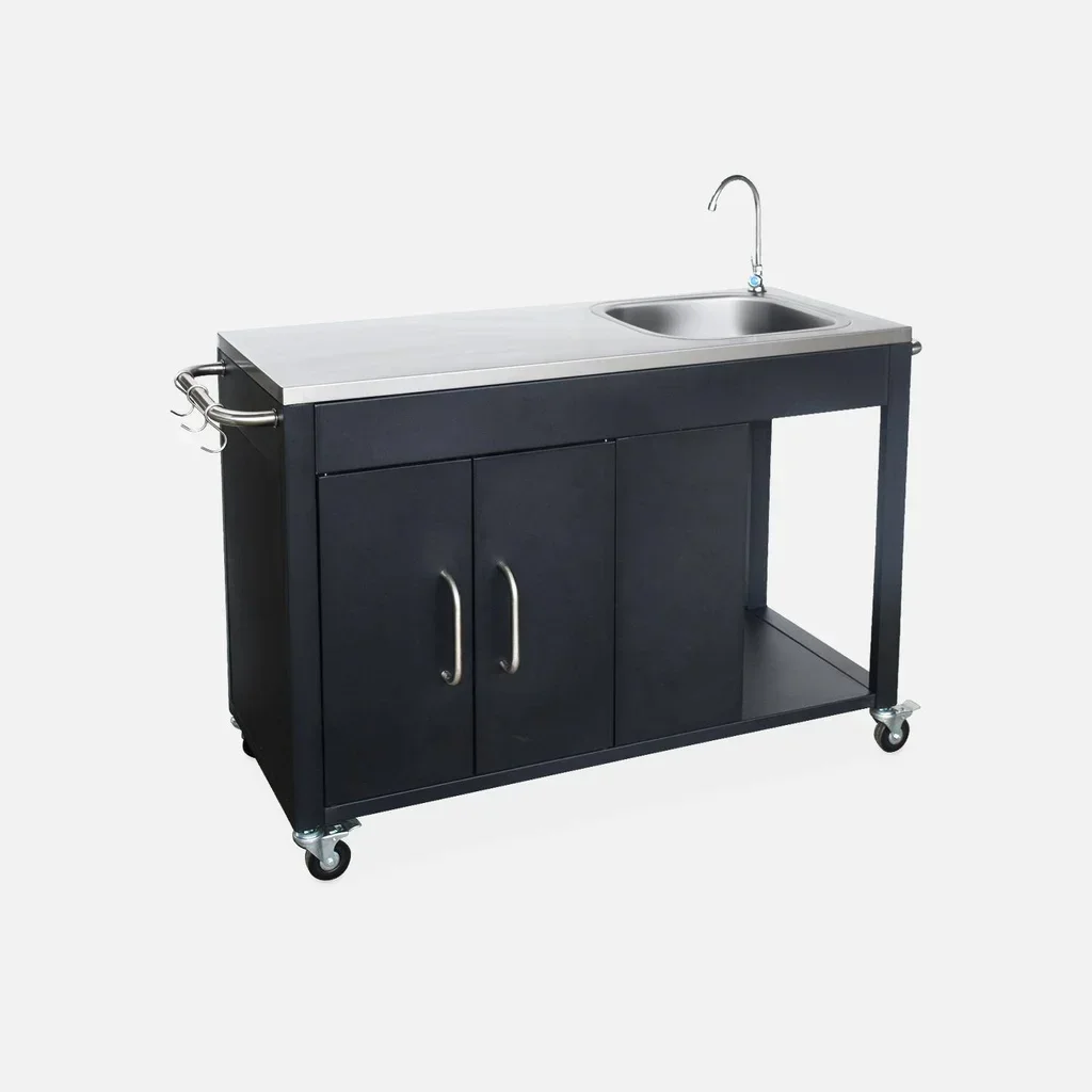 Outdoor kitchen steel with sink and storage 139 cm