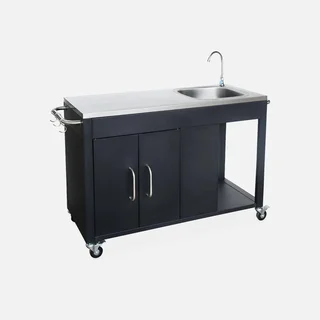 Outdoor kitchen steel with sink and storage 139 cm