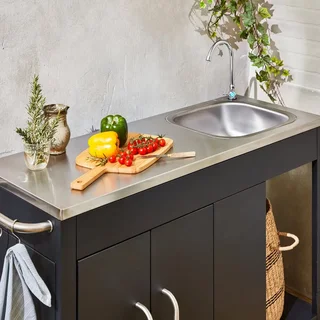Outdoor kitchen steel with sink and storage 139 cm