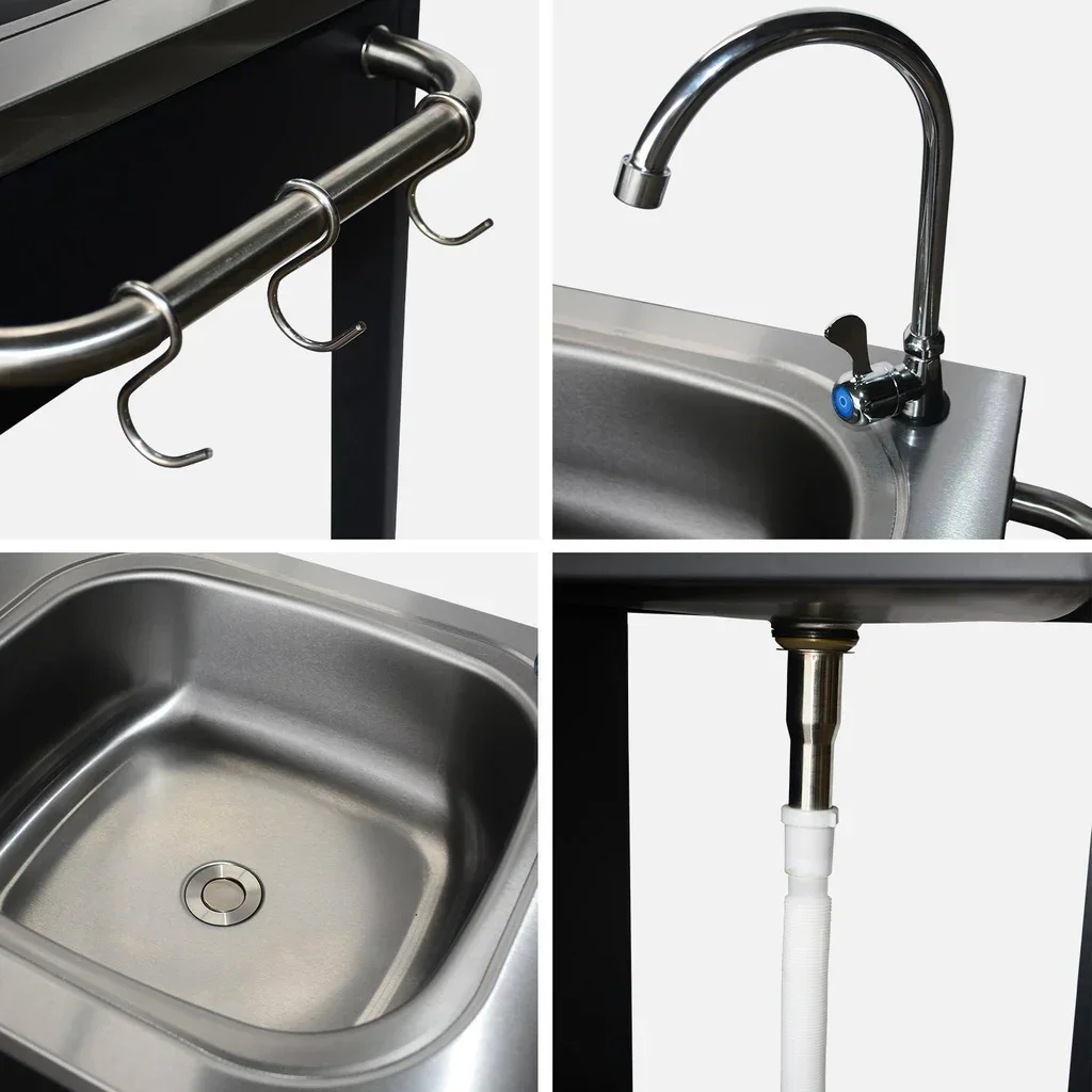 Outdoor kitchen steel with sink and storage 139 cm