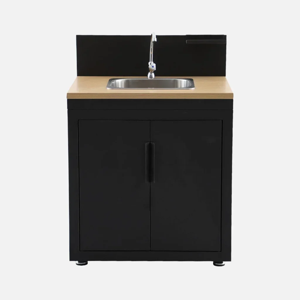 Outdoor kitchen steel wood 80cm with sink and storage Milos