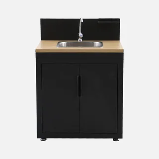 Outdoor kitchen steel wood 80cm with sink and storage Milos