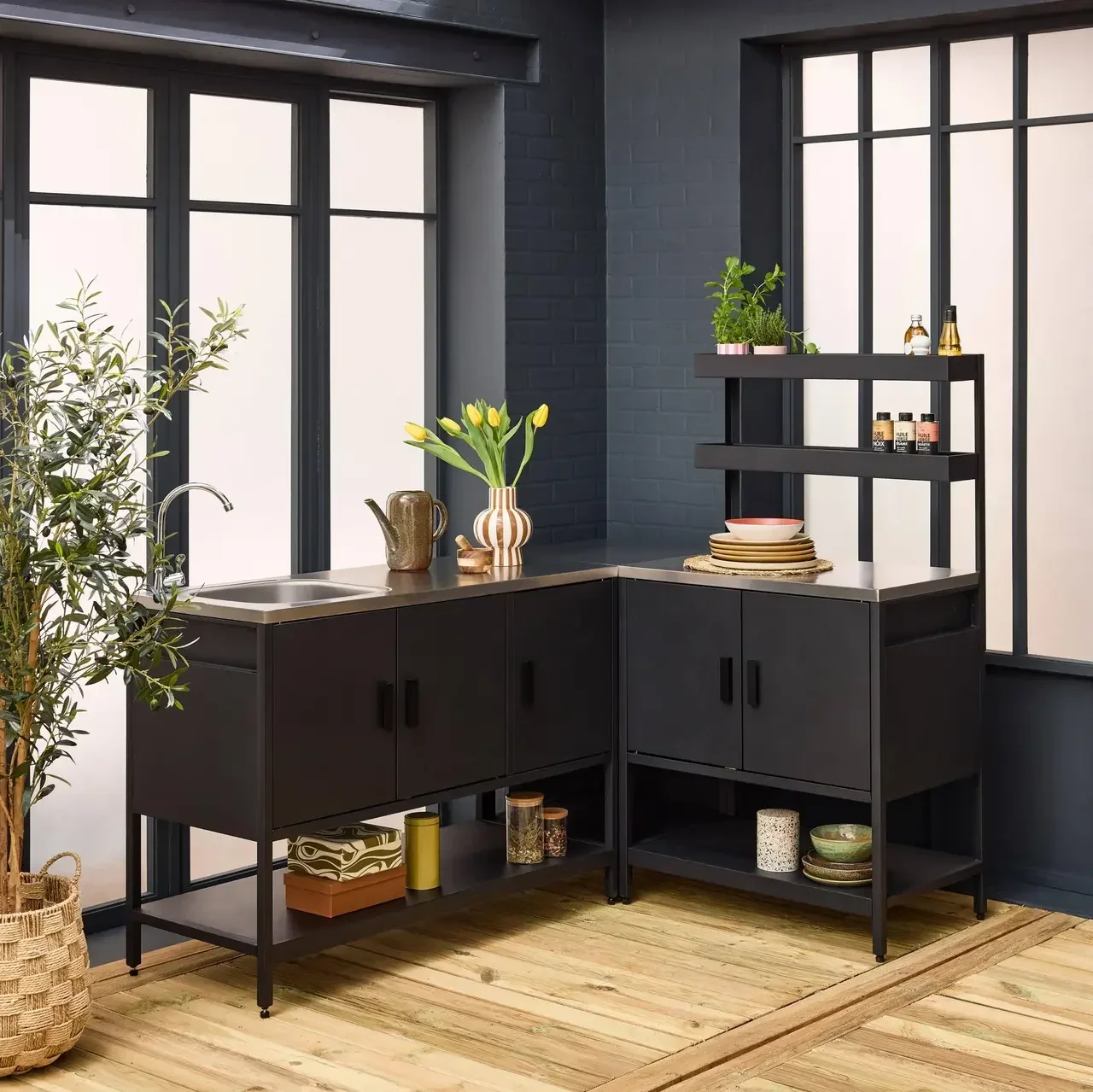 Cuisine extérieure 3 modules inox avec évier et rangements