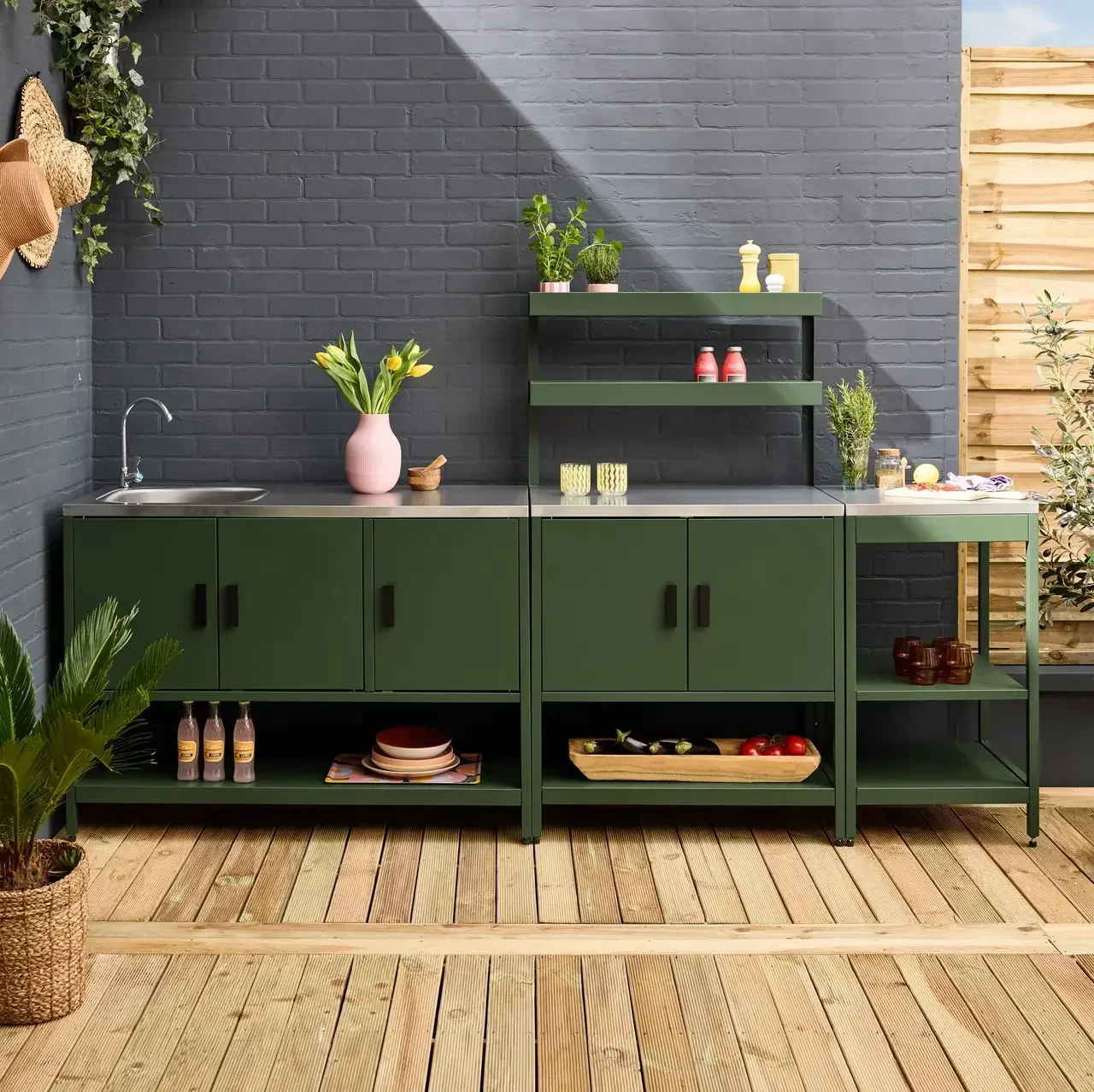 Cuisine d'extérieur 3 modules inox avec évier et rangements
