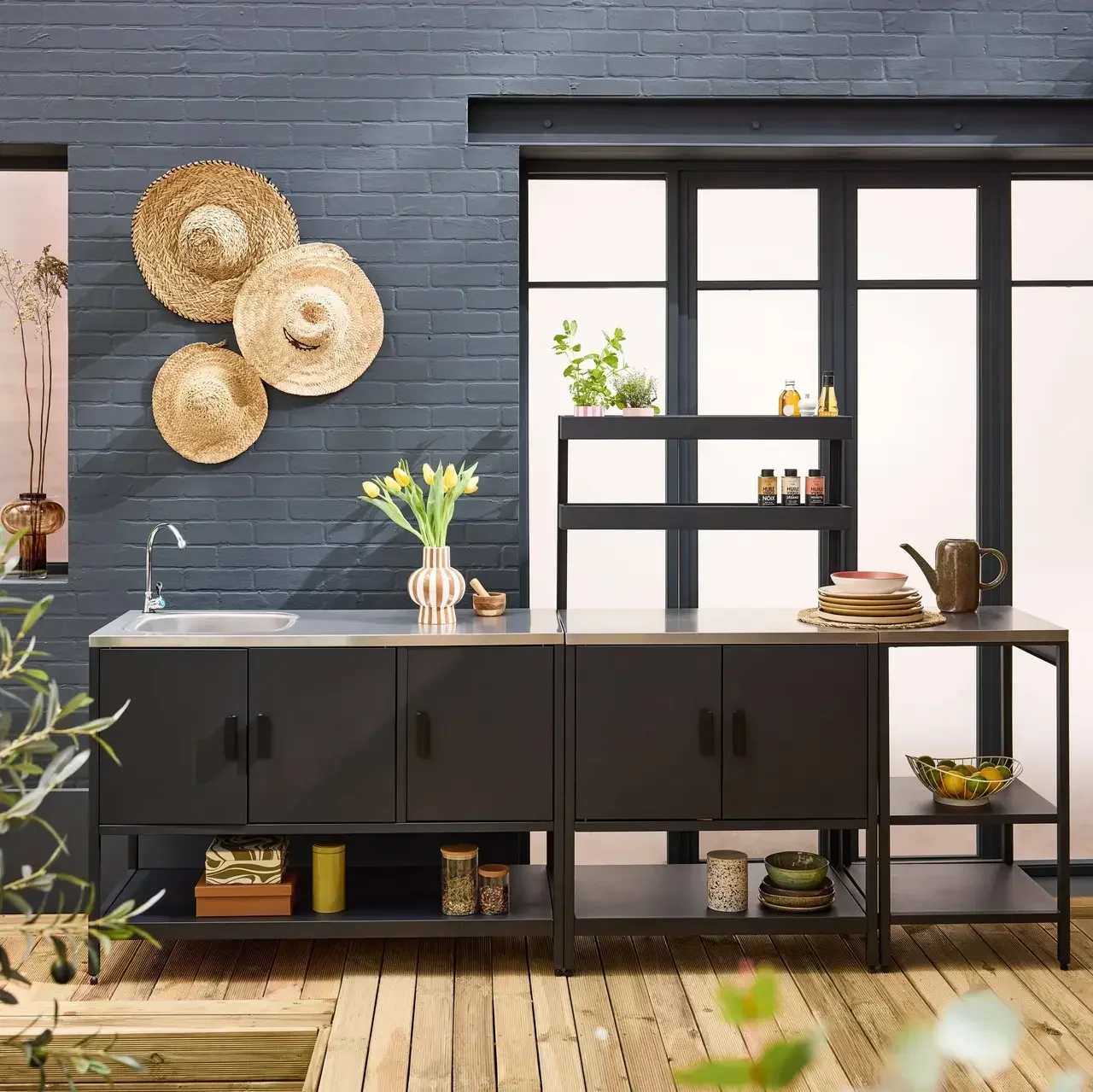 Cuisine extérieure 3 modules inox avec évier et rangements