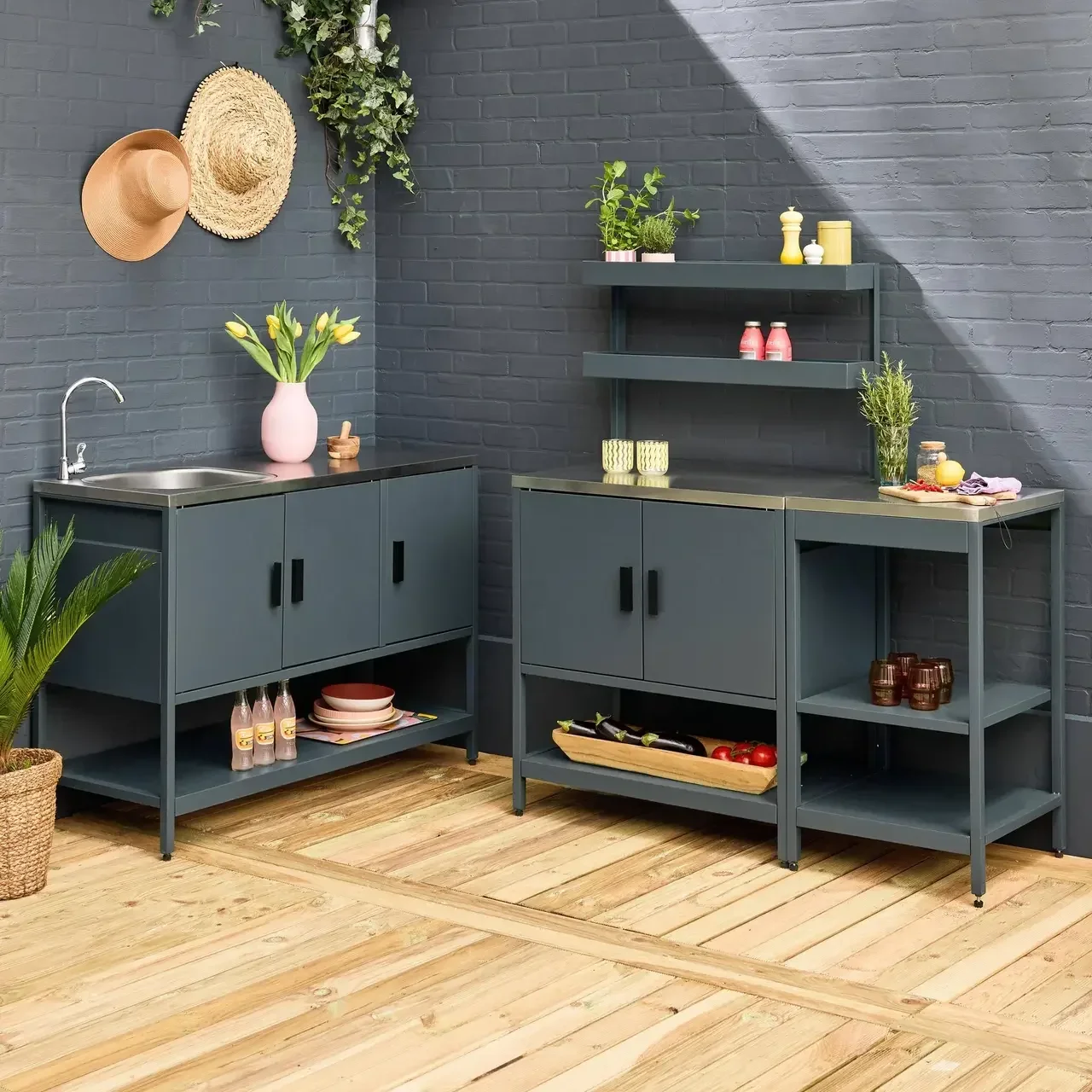 Cuisine extérieure 3 modules inox avec évier et rangements