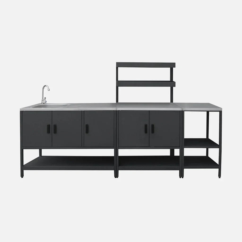 Cuisine extérieure 3 modules inox avec évier et rangements