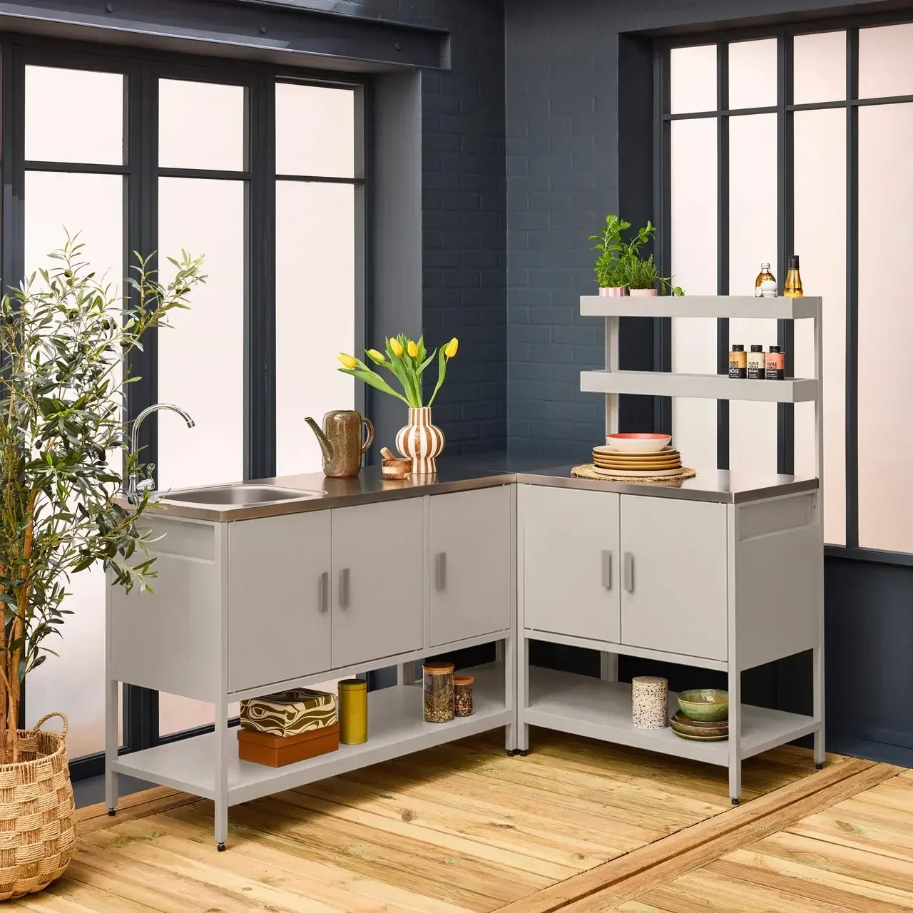 Cuisine extérieure 3 modules inox avec évier et rangements