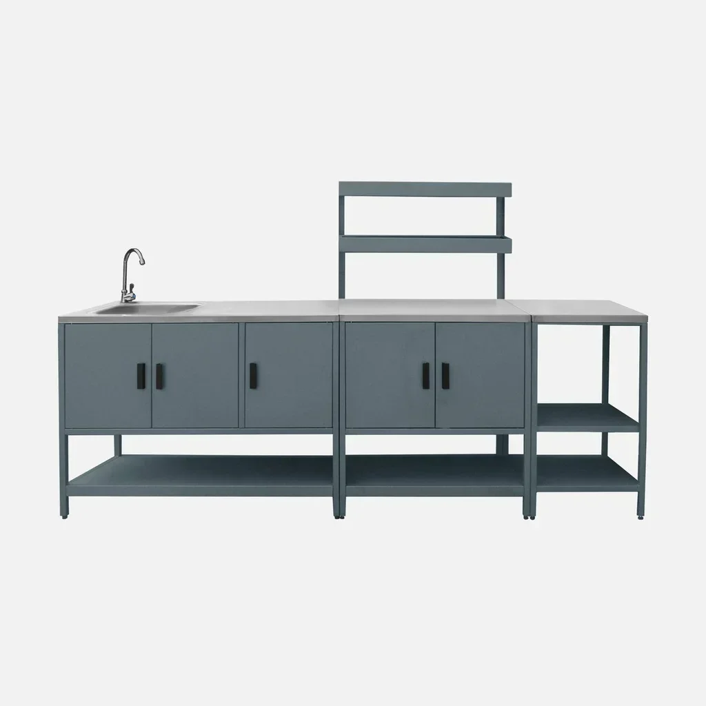 Cuisine extérieure 3 modules inox avec évier et rangements