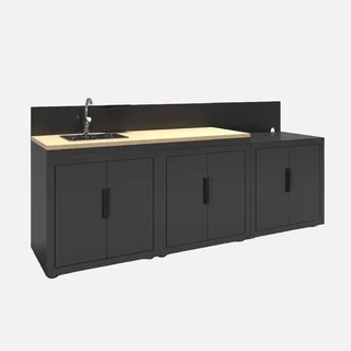 Cuisine extérieure modulable 3 modules acier noir finition bois Milos