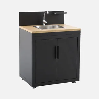 Cuisine extérieure modulable 3 modules acier noir finition bois Milos