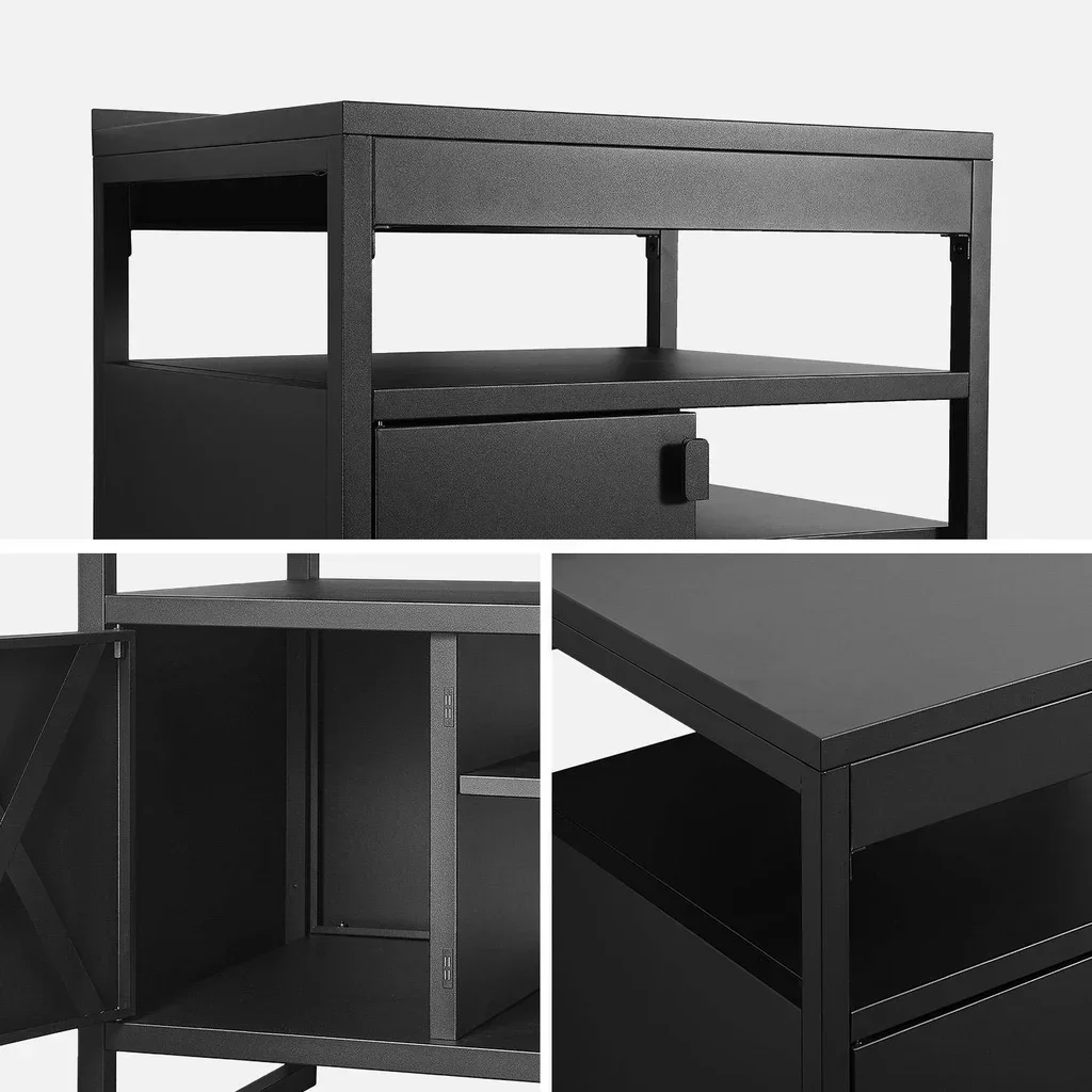 Cuisine extérieure acier noir 1 porte 3 étagères L80 cm Kea