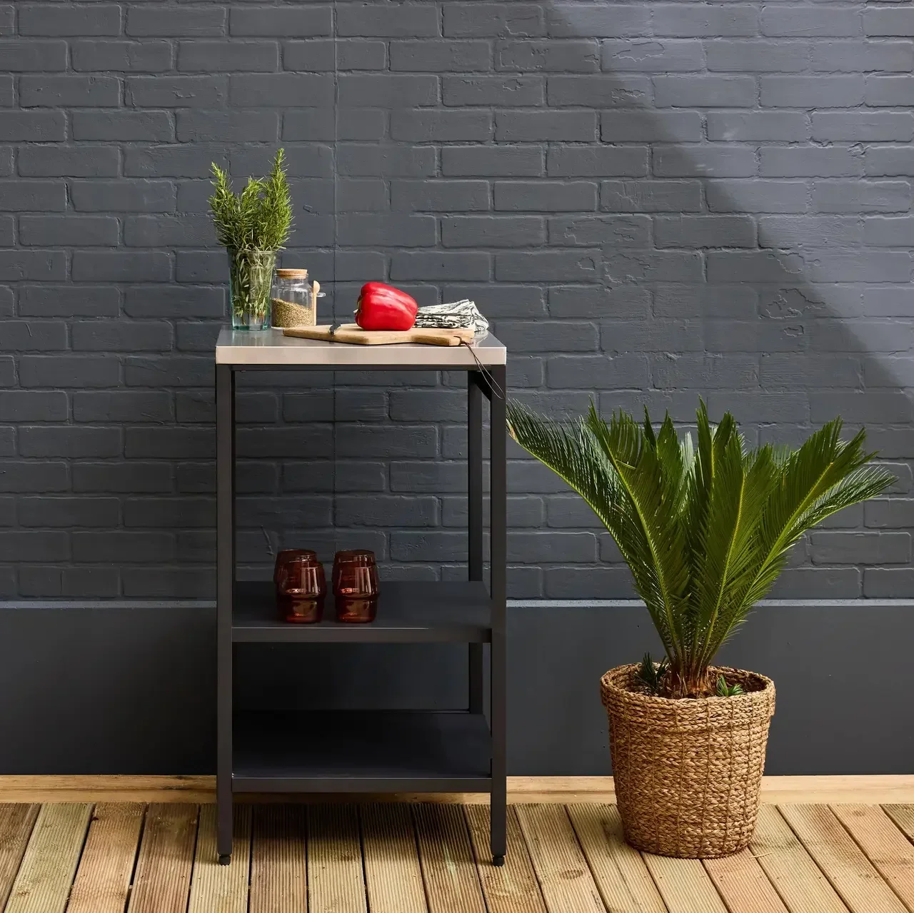 Cuisine extérieure acier inoxydable double étagère 49cm