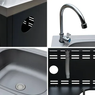 Cuisine extérieure acier avec évier 80 cm - Meuble de jardin noir robuste