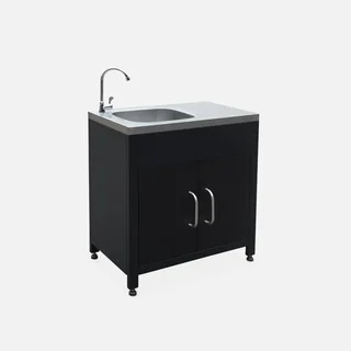 Cuisine extérieure acier avec évier 80 cm - Meuble de jardin noir robuste