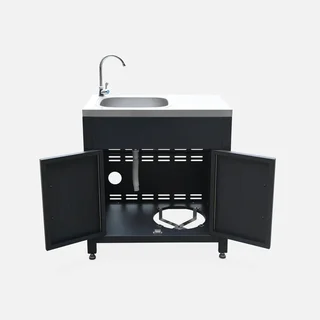 Cuisine extérieure acier avec évier 80 cm - Meuble de jardin noir robuste