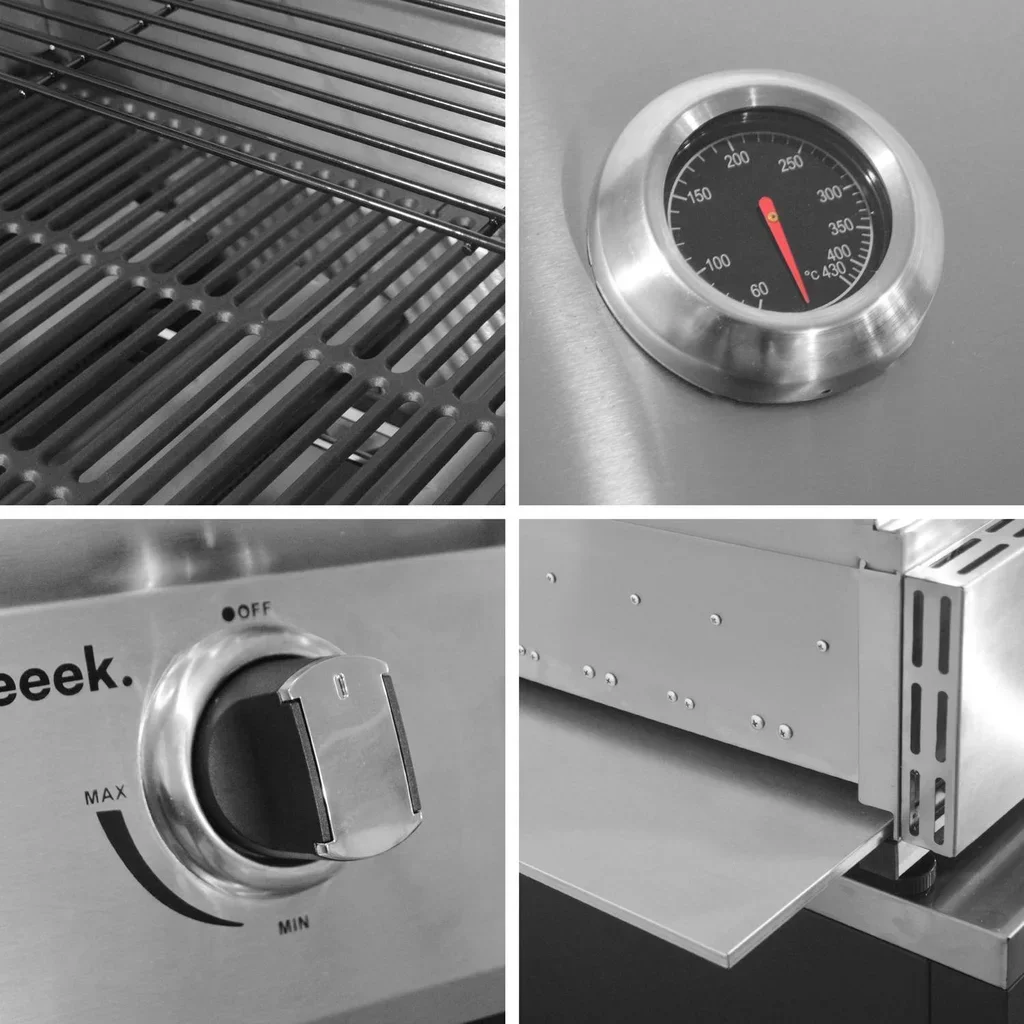 Barbecue gaz 4 feux Grimaud avec desserte cuisine extérieure acier inoxydable