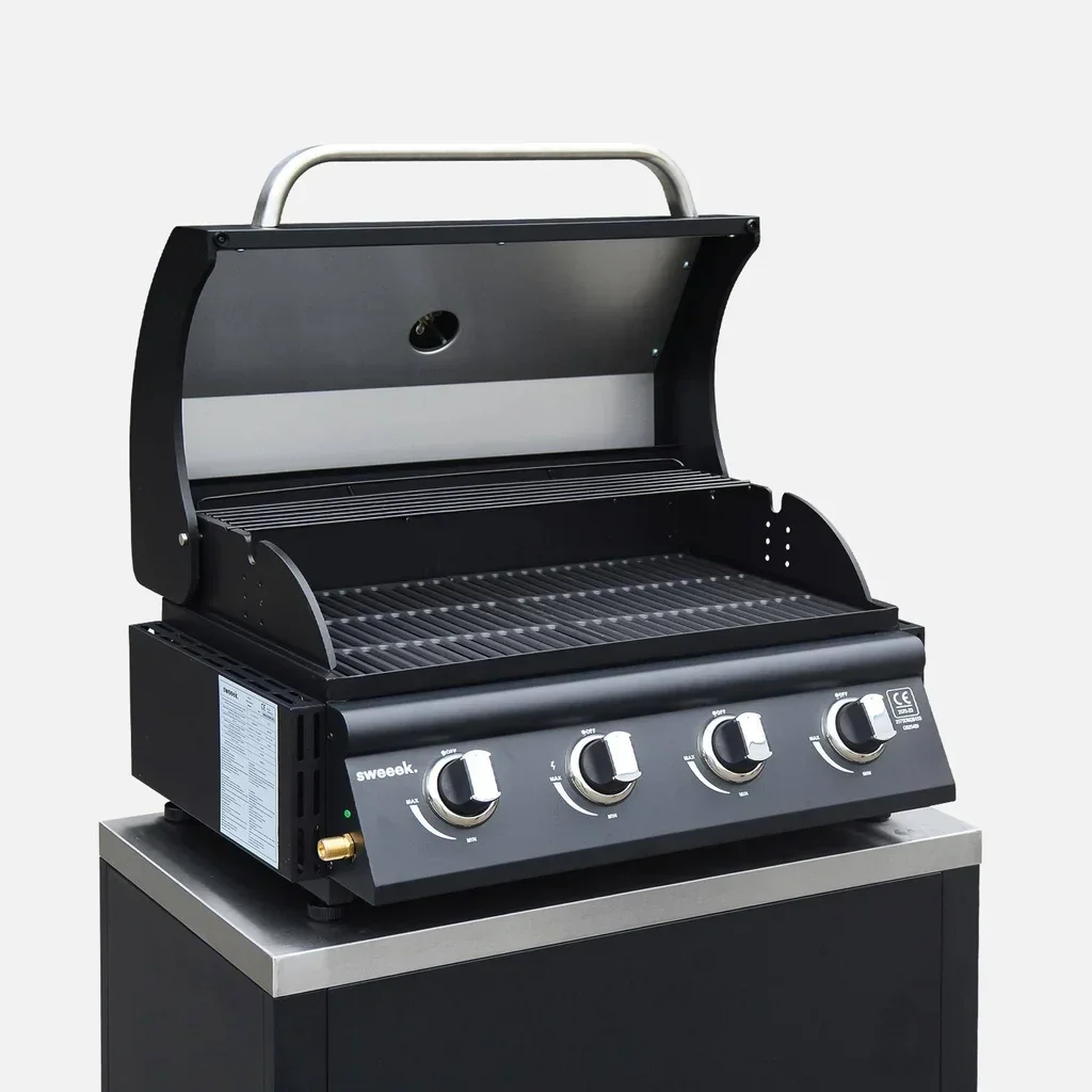 Cuisine extérieure acier inoxydable barbecue gaz 4 feux Grimaud avec desserte