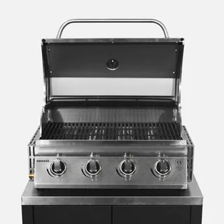 Barbecue gaz 4 feux Grimaud avec desserte cuisine extérieure acier inoxydable