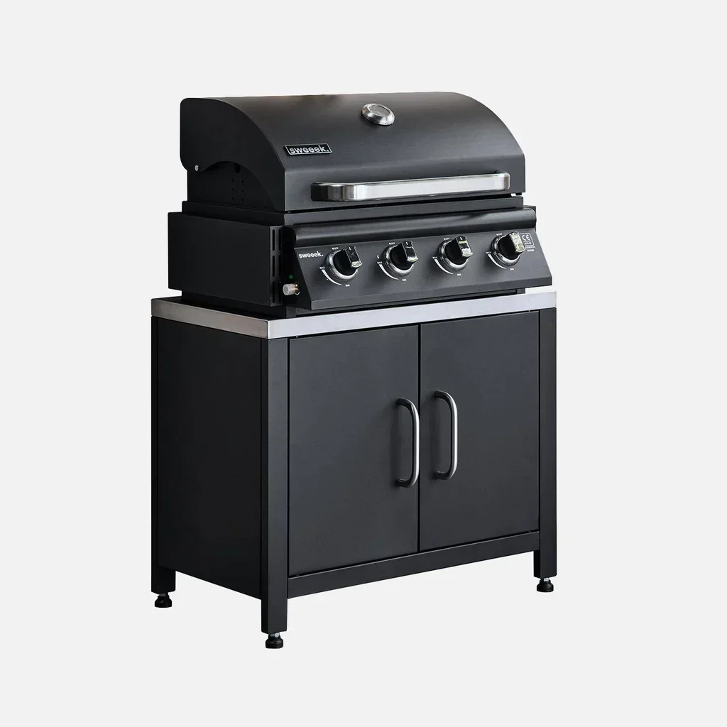 Cuisine extérieure acier inoxydable barbecue gaz 4 feux Grimaud avec desserte