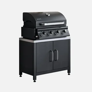 Cuisine extérieure acier inoxydable barbecue gaz 4 feux Grimaud avec desserte