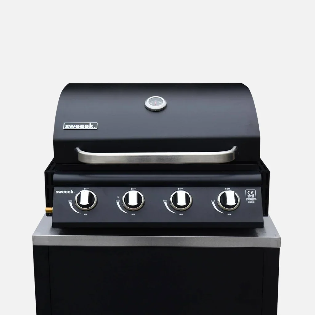 Cuisine extérieure acier inoxydable barbecue gaz 4 feux Grimaud avec desserte