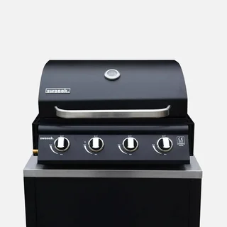 Cuisine extérieure acier inoxydable barbecue gaz 4 feux Grimaud avec desserte