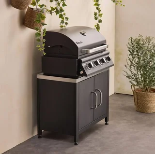 Cuisine extérieure acier inoxydable barbecue gaz 4 feux Grimaud avec desserte