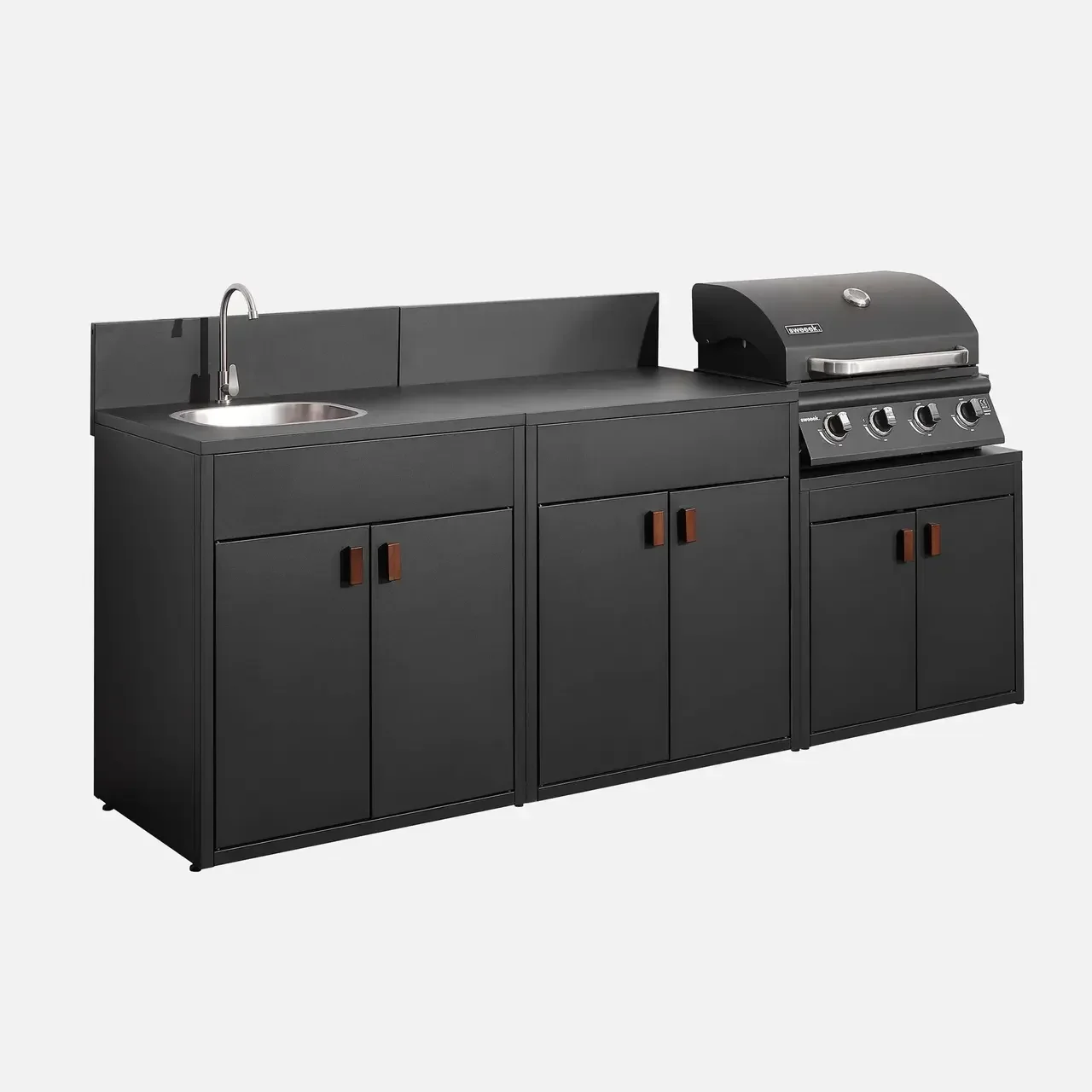 Modular Outdoor Kitchen 3-Piece Steel with 4-Burner Gas BBQ Grill