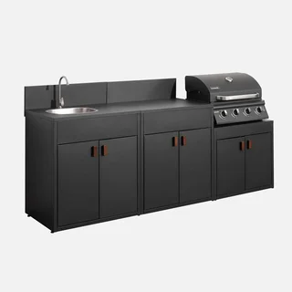 Modular Outdoor Kitchen 3-Piece Steel with 4-Burner Gas BBQ Grill
