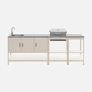 Cuisine extérieure modulable 3 éléments BBQ charbon avec évier inox et thermomètre intégré
