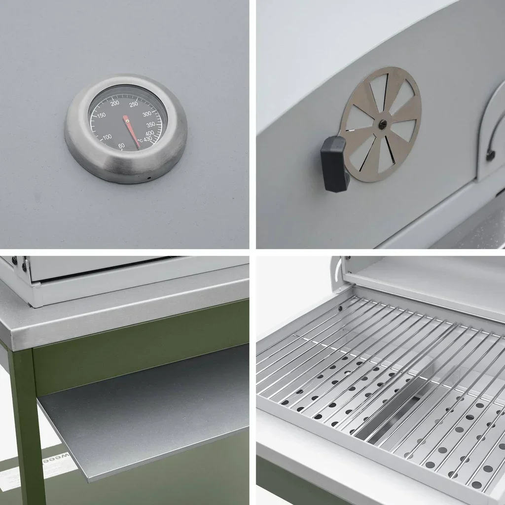 Cuisine extérieure modulable 3 éléments avec BBQ charbon, évier inox et étagères