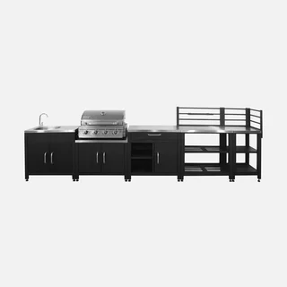 Cuisine extérieure modulable 5 éléments inox avec plancha gaz 4 feux Grimaud